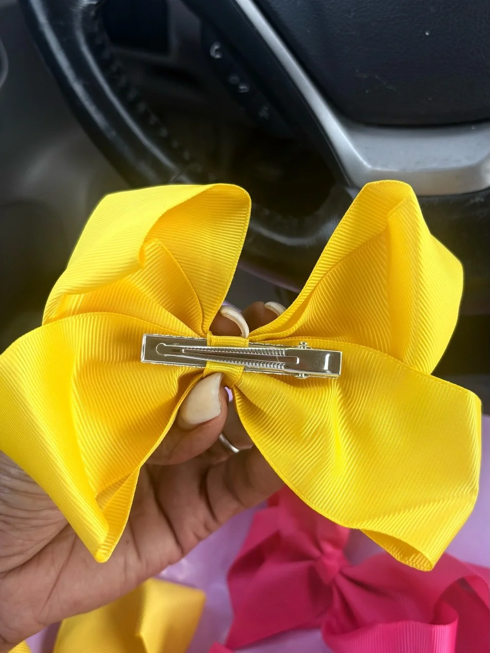 Kids Grosgrain Hair Bows - Yellow & Pink
